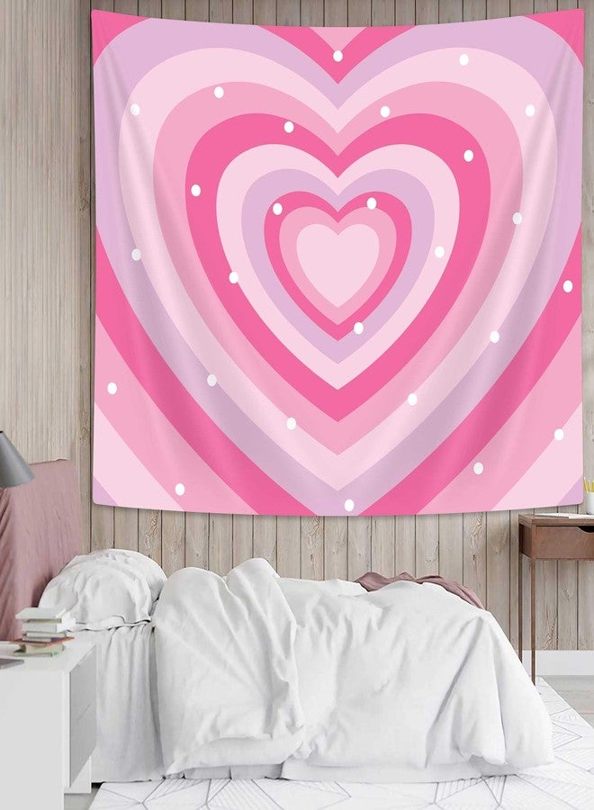 Drgilau Cute Pink Aesthetic Tapestry for Girl Bedroom, Pink Heart Tapestry Wall Hanging 2000s Hippie Wall Tapestries Decor for Home College Dorm Living Room, Woman Teen Girls Room Art Tapestries 60X40 Inch - Image 3